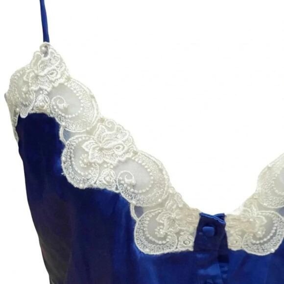 Vintage 1990s Victoria’s Secret Gold Label Blue Satin Sleep Set - Picture 6 of 10